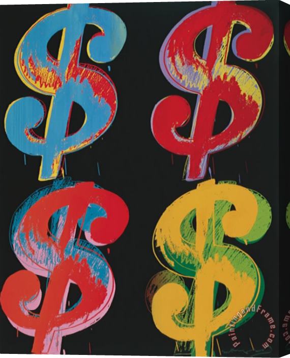 Andy Warhol Four Dollar Signs C 1982 Blue Red Orange Yellow Stretched Canvas Print / Canvas Art