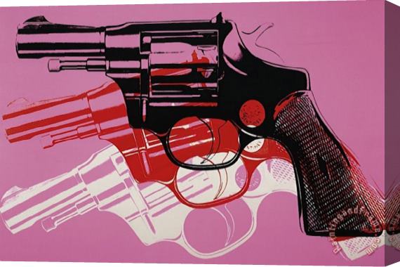 Andy Warhol Gun C 1981 82 Black White Red on Pink Stretched Canvas Painting / Canvas Art