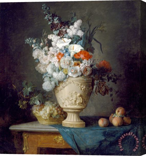 Anne Vallayer-Coster Bouquet of Flowers in a Terracotta Vase, with Peaches And Grapes Stretched Canvas Painting / Canvas Art