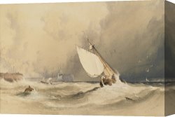 Copley Canvas Prints - Ships At Sea Off Folkestone Harbour Storm Approaching by Anthony Vandyke Copley Fielding