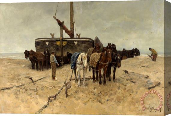 Anton Mauve Fishing Boat on The Beach Stretched Canvas Print / Canvas Art