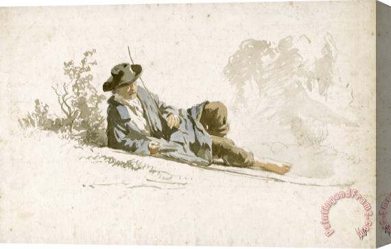 Anton Mauve Op De Grond Liggende, Rustende Man Stretched Canvas Painting / Canvas Art