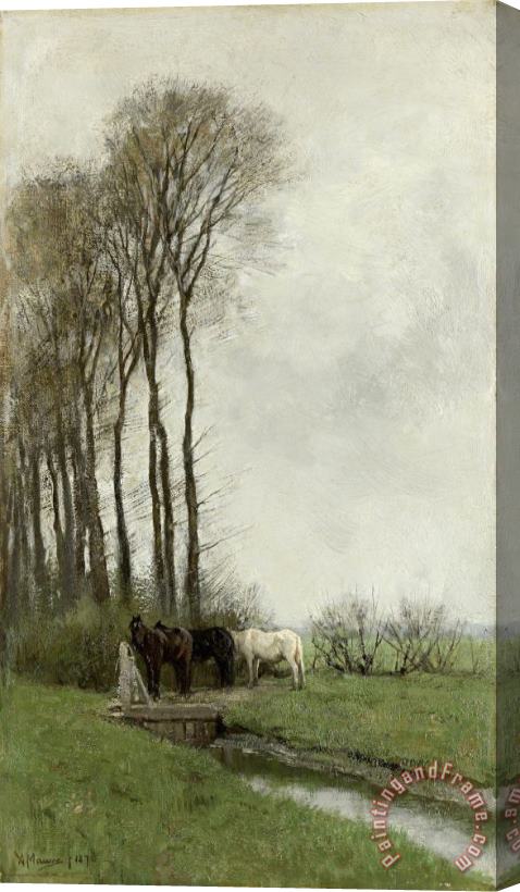 Anton Mauve Paarden Bij Het Hek Stretched Canvas Print / Canvas Art