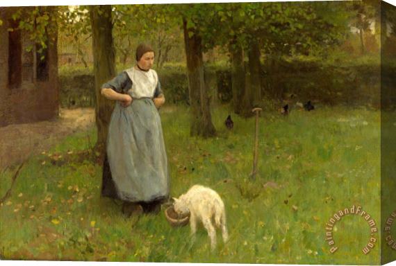 Anton Mauve Woman From Laren with Lamb Stretched Canvas Painting / Canvas Art