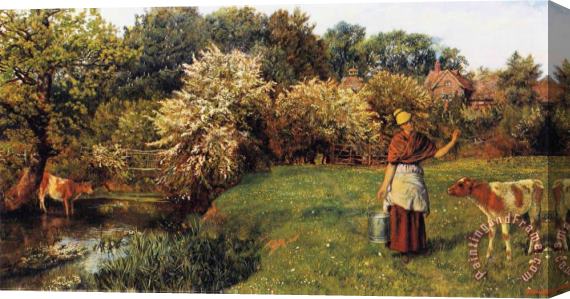 Arthur Hughes Poll The Milkmaid Stretched Canvas Painting / Canvas Art
