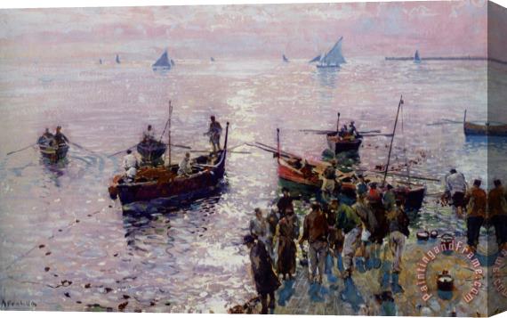 Attilio Pratella Loading The Boats at Dawn Stretched Canvas Print / Canvas Art
