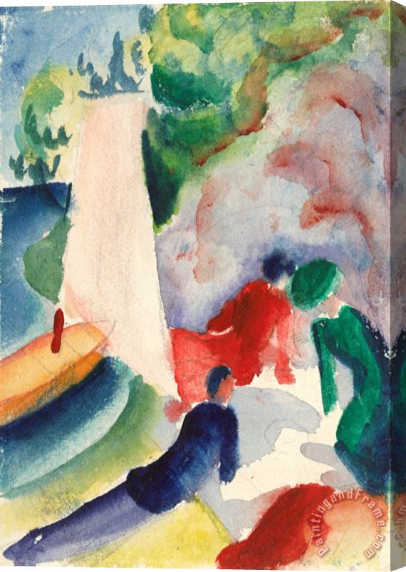 August Macke Picnic on The Beach (picnic After Sailing), 1913 Stretched Canvas Print / Canvas Art