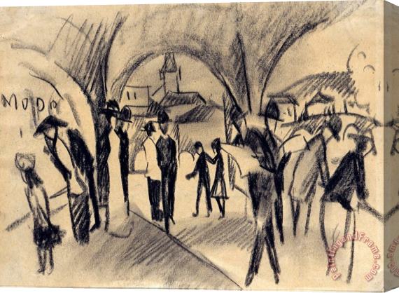 August Macke Scene Under The Arcades in Thun Stretched Canvas Print / Canvas Art