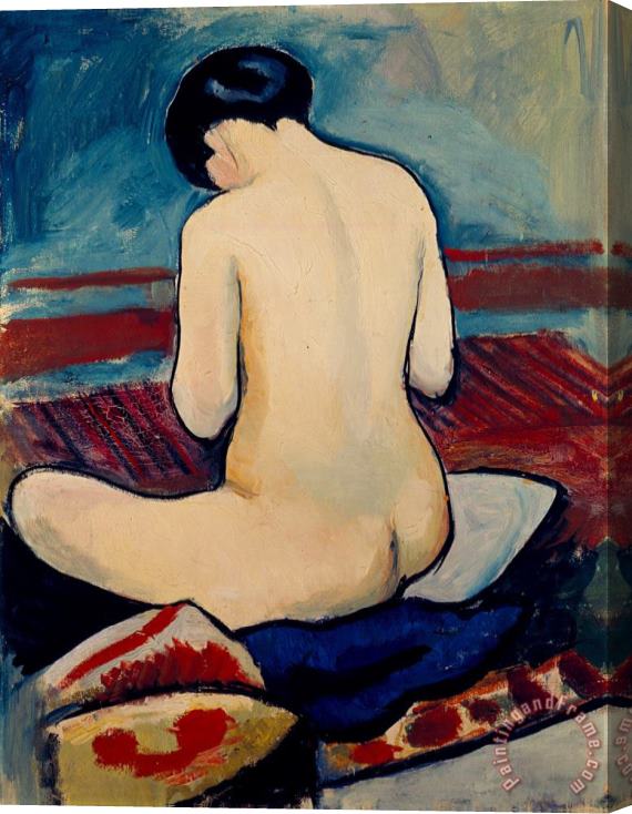 August Macke Sitting Nude with Pillow Stretched Canvas Print / Canvas Art