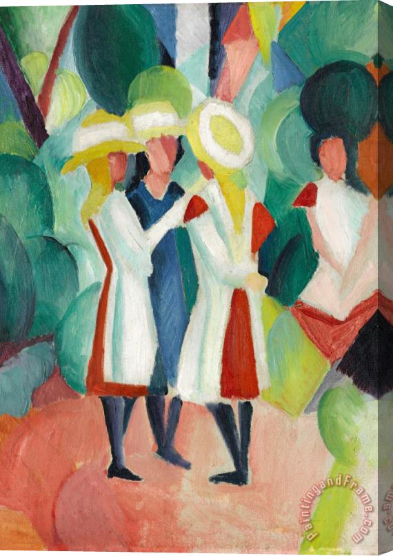 August Macke Three Girls in Yellow Straw Hats Stretched Canvas Painting / Canvas Art