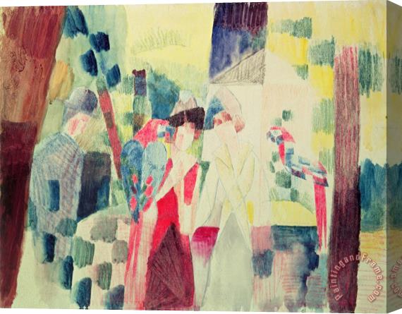 August Macke Two Women and a Man with Parrots Stretched Canvas Print / Canvas Art