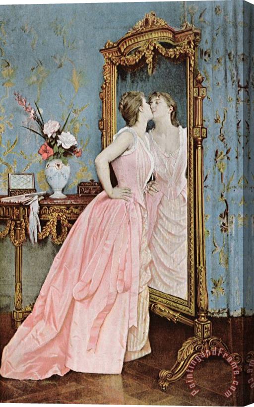 Auguste Toulmouche In The Mirror Stretched Canvas Painting / Canvas Art