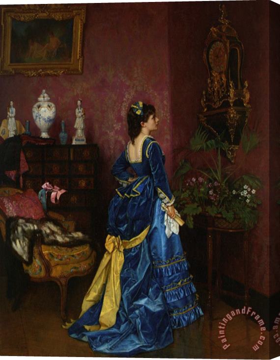 Auguste Toulmouche The Blue Dress Stretched Canvas Painting / Canvas Art