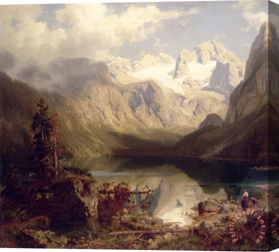 Augustus Wilhelm Leu An Extensive Alpine Lake Landscape Stretched Canvas Painting / Canvas Art