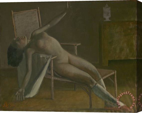 Balthasar Klossowski De Rola Balthus Nude on a Chaise Longue 1950 Stretched Canvas Painting / Canvas Art
