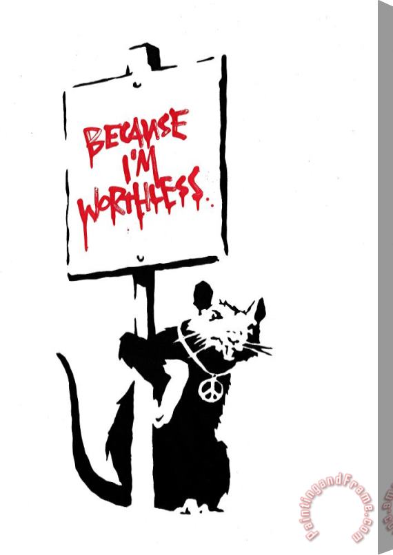 Banksy Because I'm Worthless (red), 2004 Stretched Canvas Painting / Canvas Art