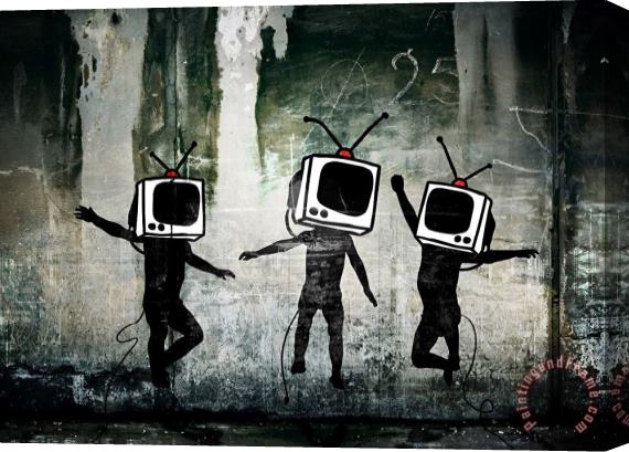 Banksy Television Tv Stretched Canvas Print / Canvas Art