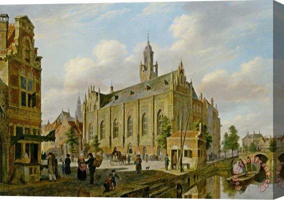 Bartholomeus Johannes Van Hove A Town Scene on a Canal Stretched Canvas Print / Canvas Art
