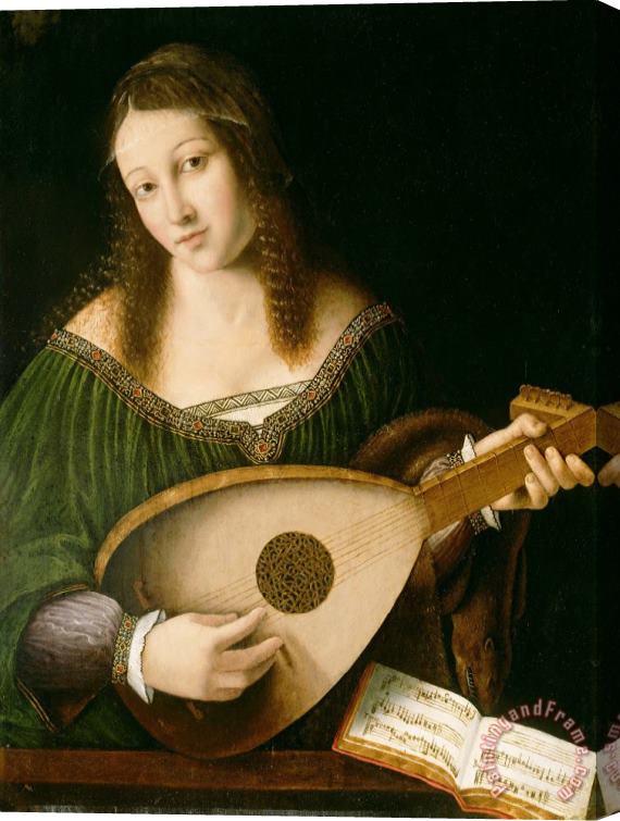 Bartolomeo Veneto Lady Playing a Lute Stretched Canvas Painting / Canvas Art