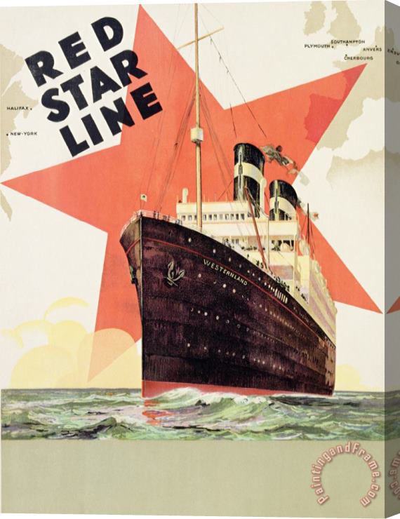 Belgian School Poster Advertising The Red Star Line Stretched Canvas Painting / Canvas Art