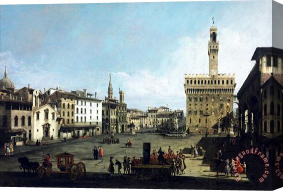 Bernardo Bellotto The Piazza Della Signoria And Palazzo Vecchio in Florence Stretched Canvas Print / Canvas Art