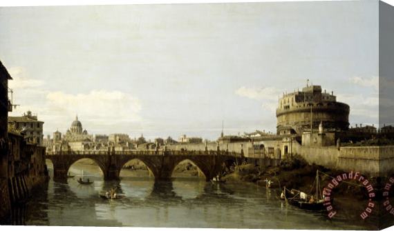 Bernardo Bellotto View of The Tiber in Rome with The Castel Sant'angelo Stretched Canvas Painting / Canvas Art