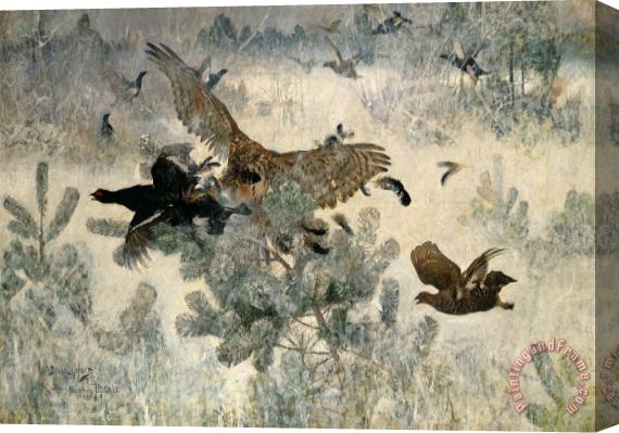 Bruno Liljefors Hawk And Black Game Stretched Canvas Print / Canvas Art
