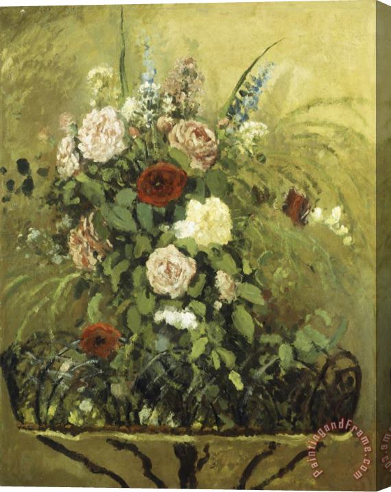 Camille Pissarro Bouquet of Flowers with a Rustic Wooden Jardiniere Stretched Canvas Print / Canvas Art