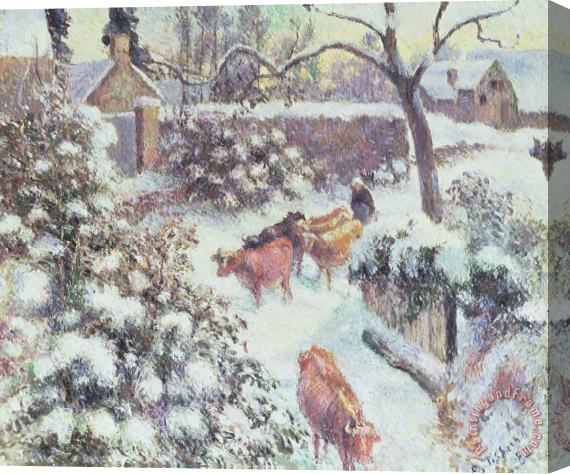 Camille Pissarro Effect of Snow at Montfoucault Stretched Canvas Painting / Canvas Art
