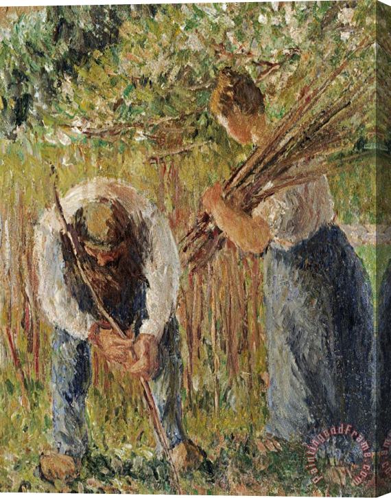 Camille Pissarro Farm Labourers Planting Stakes Stretched Canvas Painting / Canvas Art