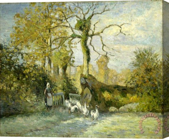 Camille Pissarro The Goose Girl at Montfoucault (white Frost) Stretched Canvas Painting / Canvas Art