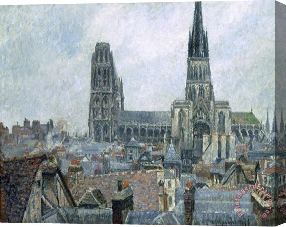 Camille Pissarro The Roofs of Old Rouen, Gray Weather Stretched Canvas Painting / Canvas Art