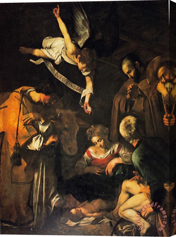 Caravaggio Nativity with St. Francis And St. Lawrence Stretched Canvas Print / Canvas Art