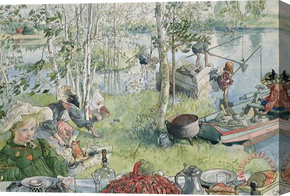Carl Larsson Crayfishing Stretched Canvas Painting / Canvas Art