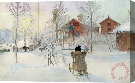 Carl Larsson The Yard And Wash House Stretched Canvas Print / Canvas Art