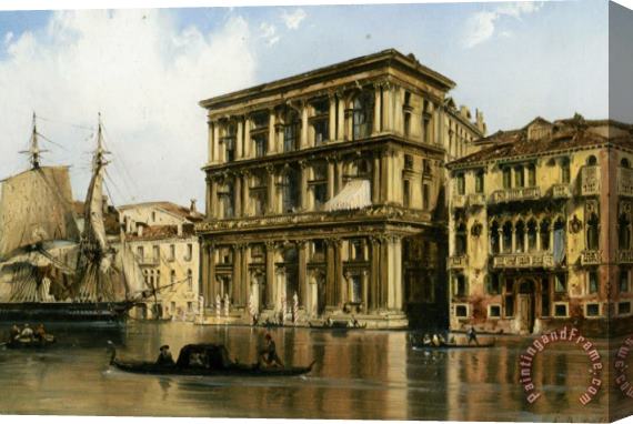 Carlo Bossoli On The Grand Canal Venice Stretched Canvas Print / Canvas Art