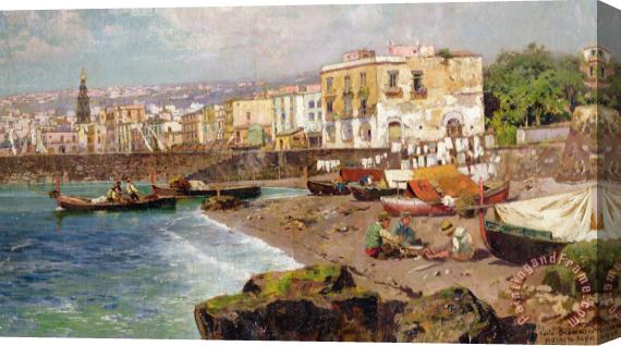 Carlo Brancaccio Fishing Boats on the Beach at Marinella Naples Stretched Canvas Painting / Canvas Art