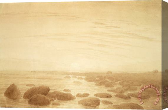 Caspar David Friedrich Moonrise on The Sea (sunset Across The Sea) (sepia Ink And Pencil on Paper) Stretched Canvas Painting / Canvas Art