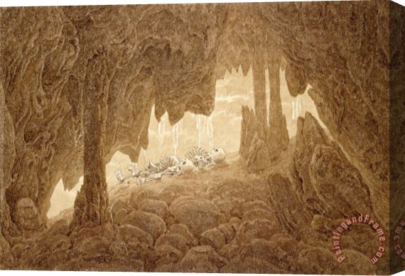 Caspar David Friedrich Skeleton in The Cave (sepia Ink And Pencil on Paper) Stretched Canvas Print / Canvas Art