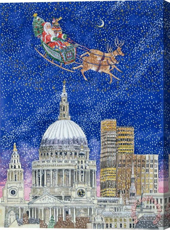 Catherine Bradbury Father Christmas Flying Over London Stretched Canvas Print / Canvas Art