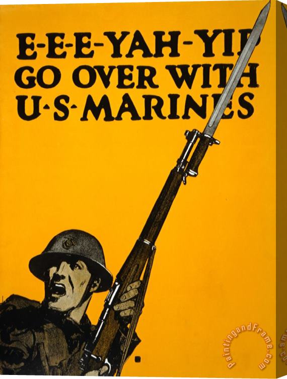 C.B. Falls E E E Yah Yip Go Over with U.s. Marines Stretched Canvas Print / Canvas Art