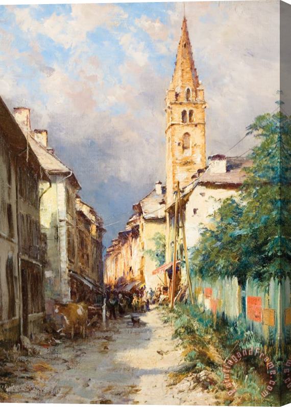 Charles Alexandre Bertier Street In Barcelonette Stretched Canvas Print / Canvas Art