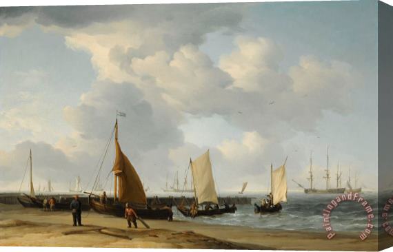 Charles Brooking A Dutch Beach Scene with a Man of War in The Distance Stretched Canvas Painting / Canvas Art