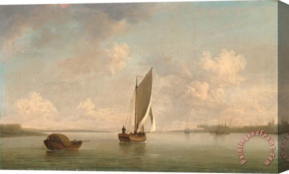 Charles Brooking A Smack Under Sail in a Light Breeze in a River Stretched Canvas Print / Canvas Art