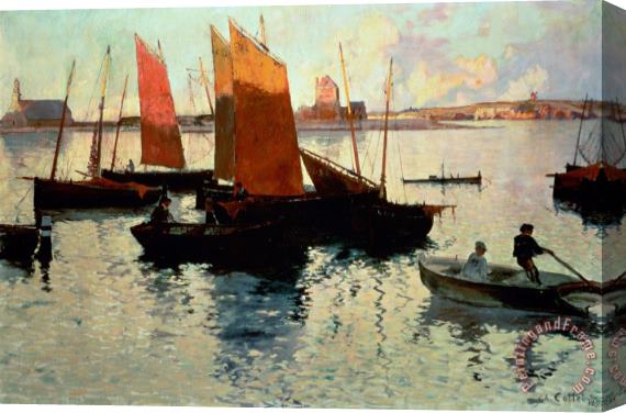 Charles Cottet Evening Light at the Port of Camaret Stretched Canvas Print / Canvas Art