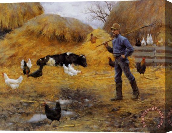 Charles Courtney Curran In The Barnyard Stretched Canvas Print / Canvas Art