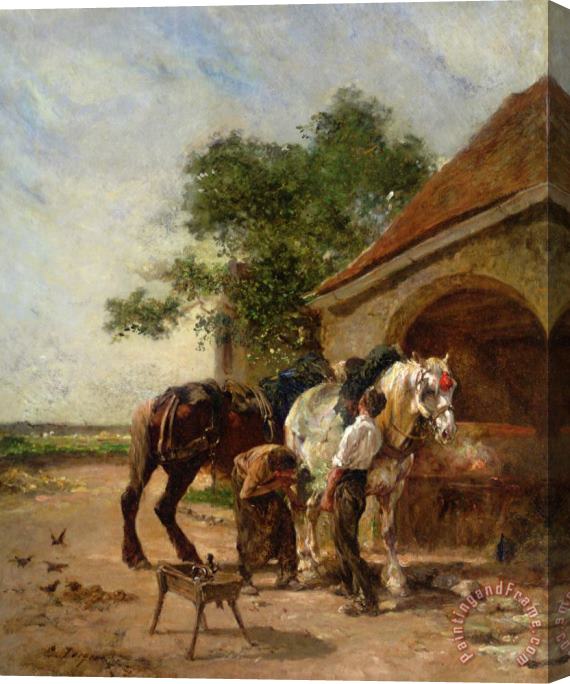 Charles Emile Jacque Attending to The Horses Stretched Canvas Painting / Canvas Art