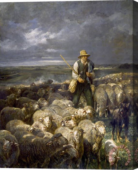 Charles Emile Jacque Shepherd And His Flock Stretched Canvas Print / Canvas Art