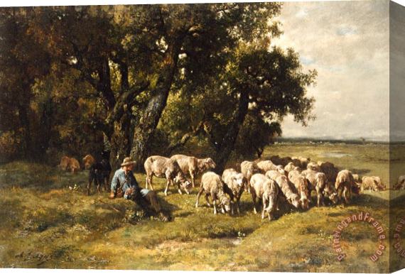 Charles Emile Jacques A shepherd and his flock Stretched Canvas Print / Canvas Art