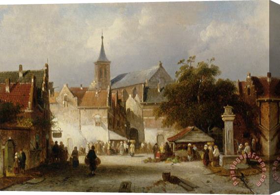 Charles Henri Joseph Leickert A Busy Market in a Dutch Town Stretched Canvas Print / Canvas Art